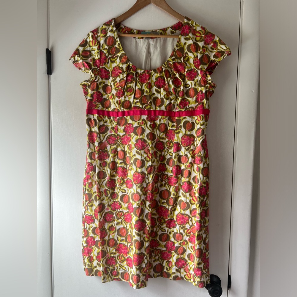 Boden Cap Sleeve Empire Waist Floral Sheath Dress Cottagecore Garden Party Girly